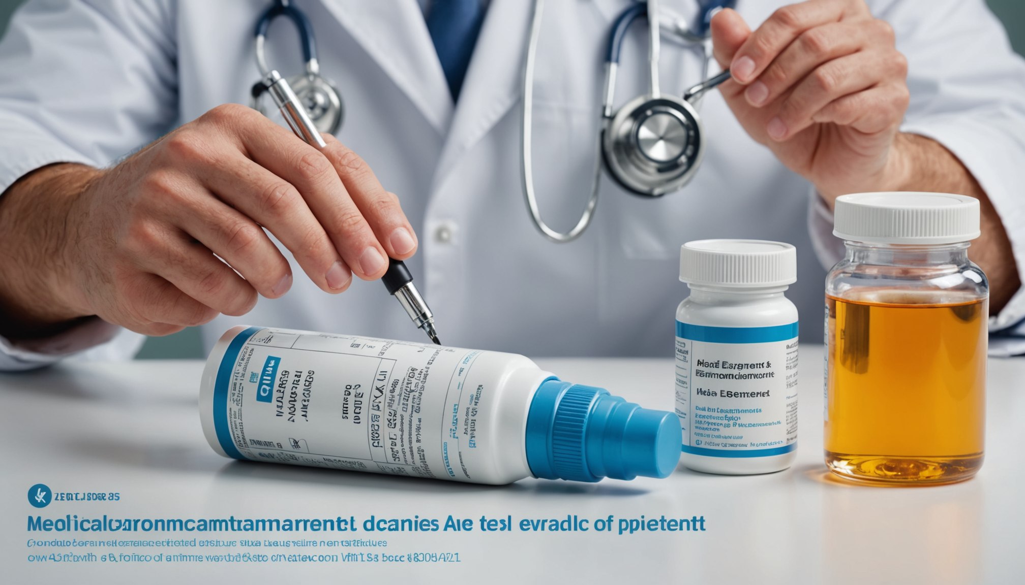 Educational illustration showing supplements, pills, and devices related to male enhancement products with a medical disclaimer